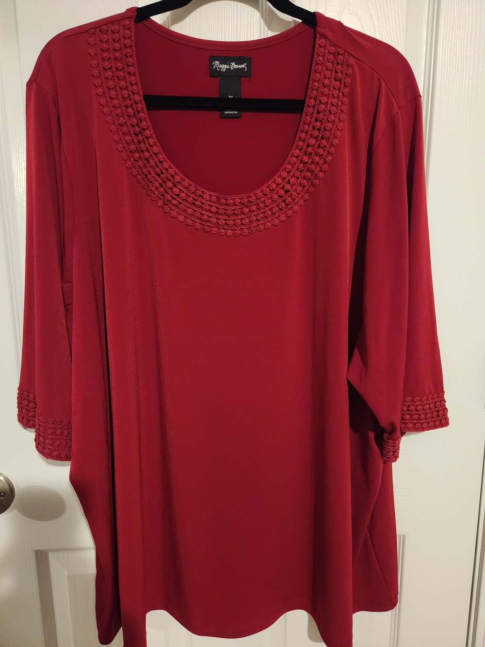 Maggie Barnes Deep Red Scoop Neck Tunic with Textured Trim